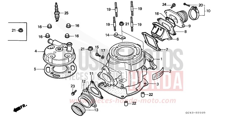 CYLINDRE/CULASSE de CR80R "Grandes Roues" FLASH RED (R119) 1985
